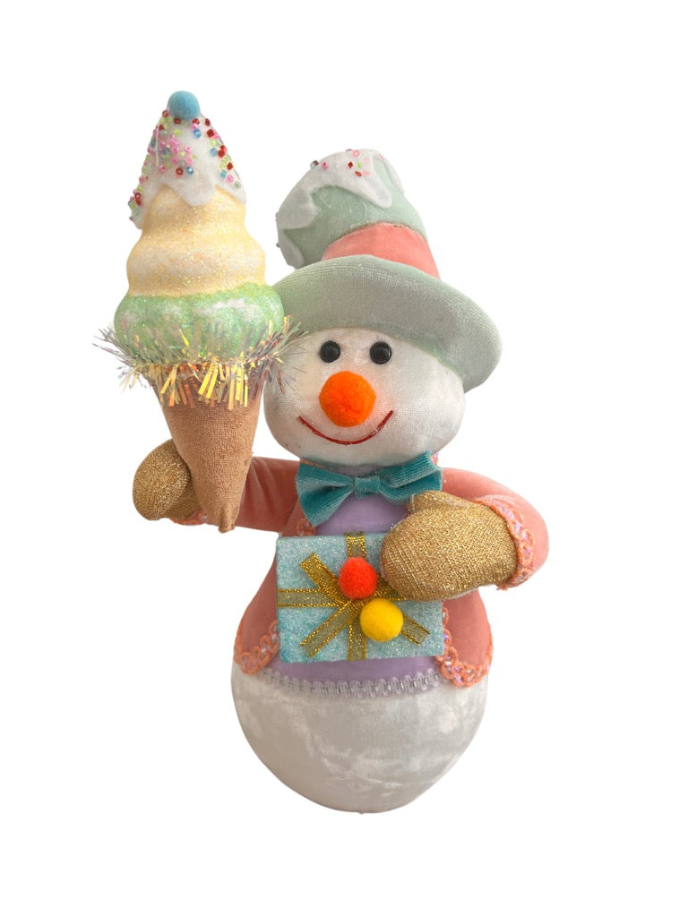 SNOWMAN W/ICE CREAM11'' - Burlap and Bling Decor