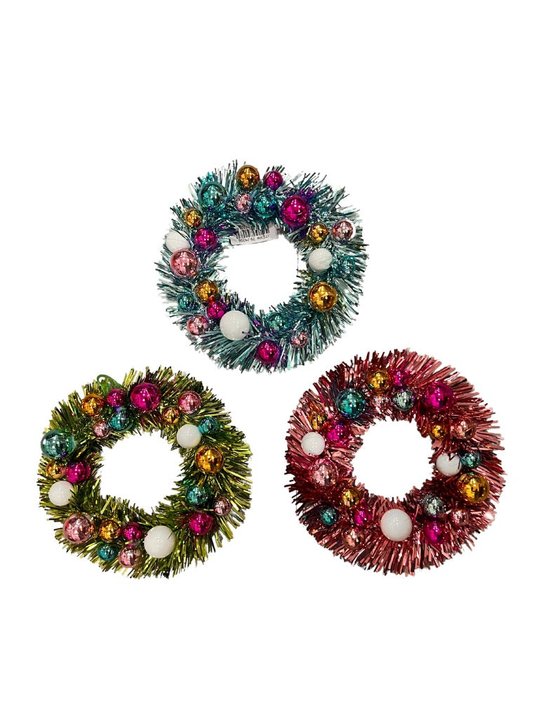 3 Asst Wreath Orn choose Pink, Green or Blue - Burlap and Bling Decor