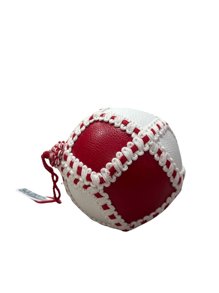 5" Faux Leather Ball Ornament Red White - Burlap and Bling Decor