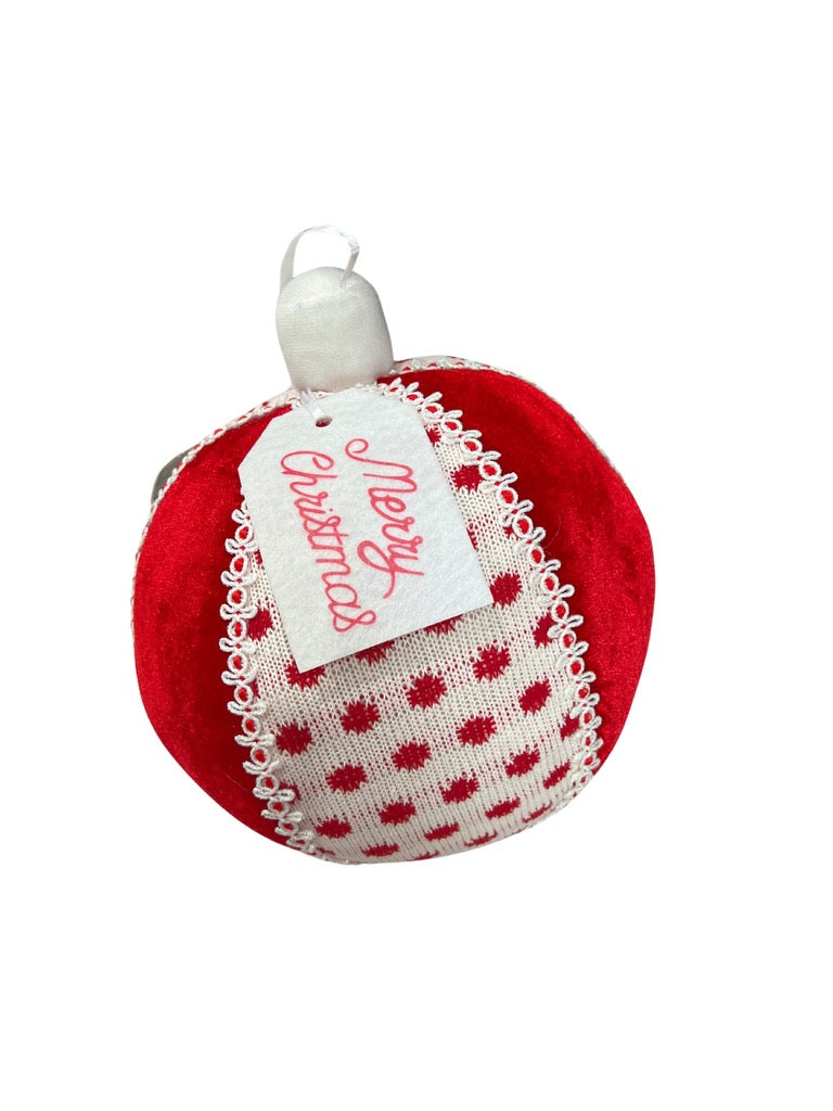 10" Polka Dot/Velvet Ornament Ball Red White - Burlap and Bling Decor