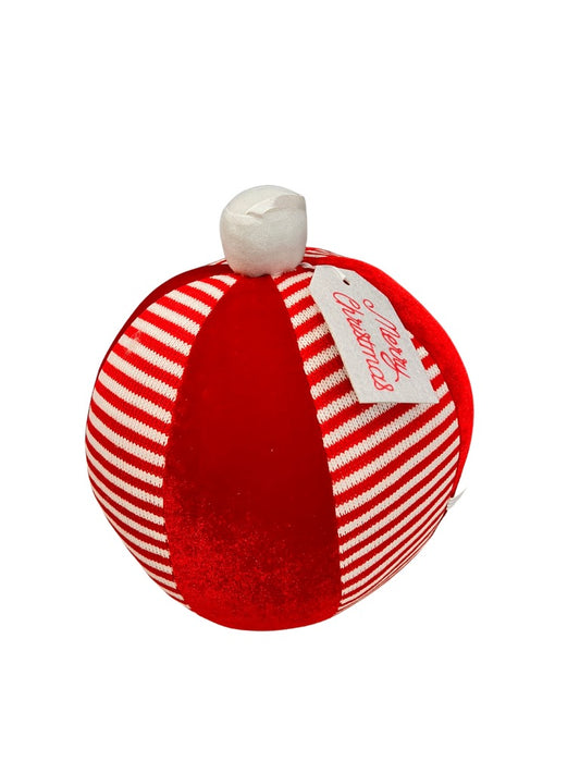 12" Stripe/Velvet Ornament Ball Red White - Burlap and Bling Decor