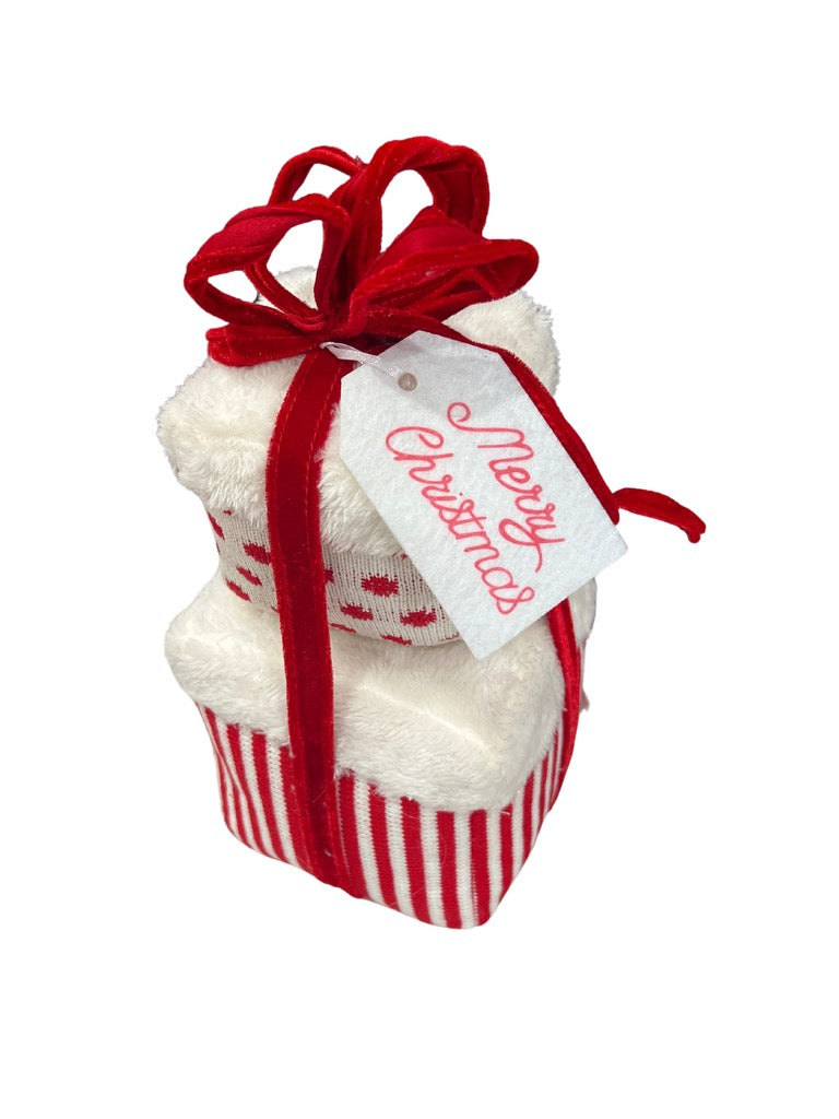 11" Polka Dot/Stripe Fur Gift Box Red White - Burlap and Bling Decor