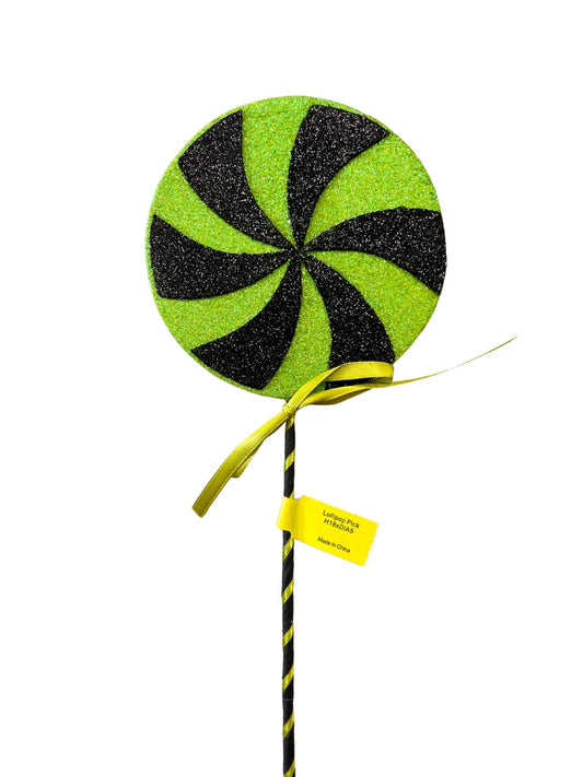 Green/Black Lollipop Pick 5" - Burlap and Bling Decor