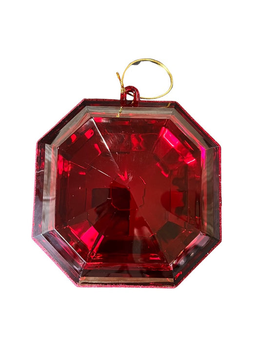 6" Burgundy Square Jewel Glitter Ornament