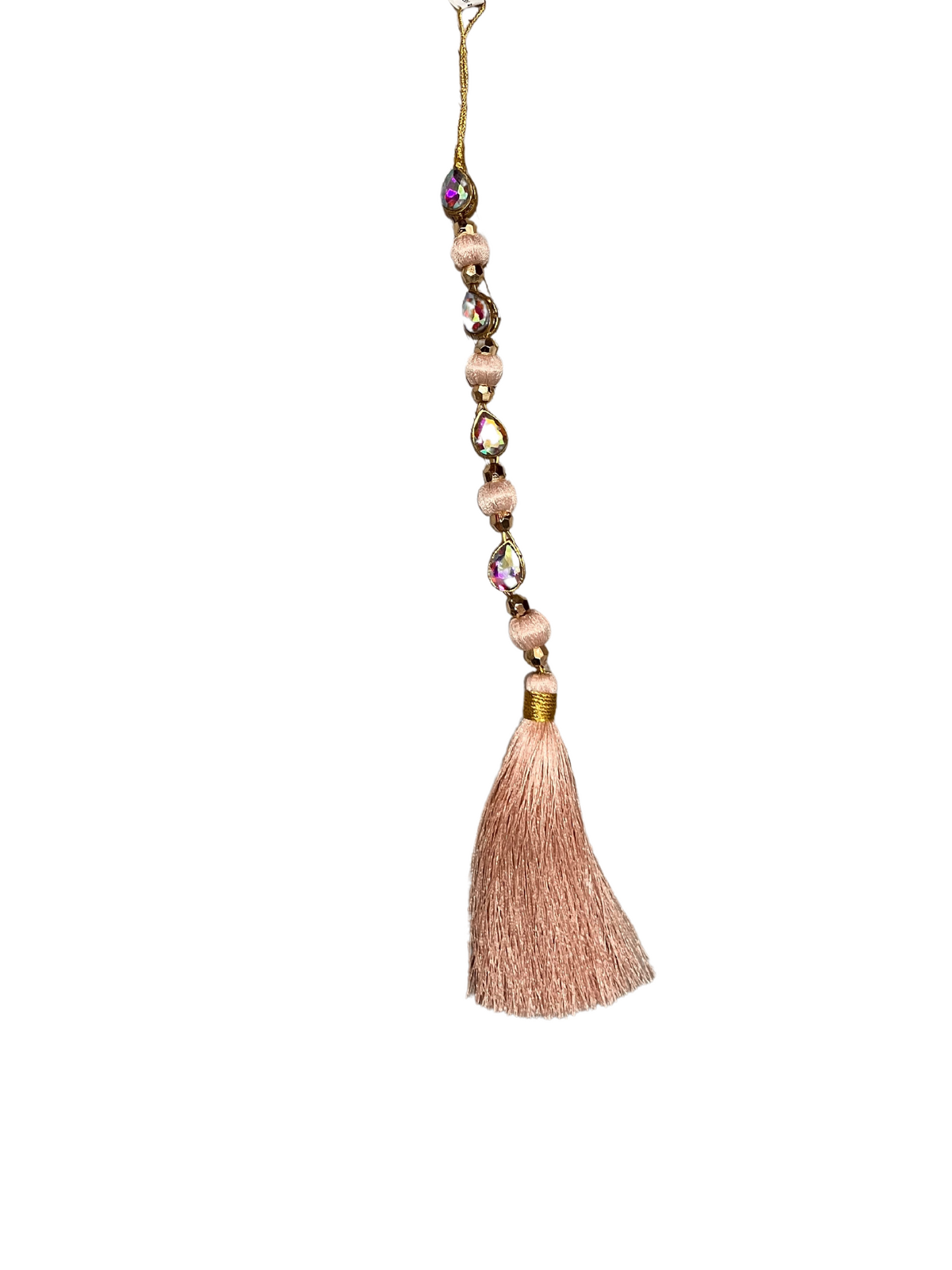 12" GLASS JEWEL W BEAD TASSEL ORNAMENT PINK/GOLD