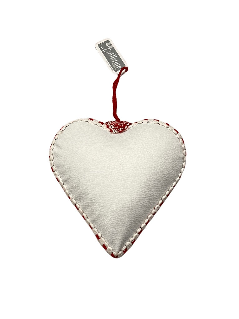 6" Faux Leather Heart Ornament Red White - Burlap and Bling Decor