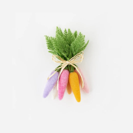 Flocked Cluster of 6 Colored Carrots - Burlap and Bling Decor
