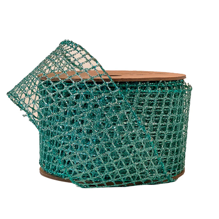 2 1/2" X 10 YD Wired Ribbon | "Netting" Turquoise - Burlap and Bling Decor