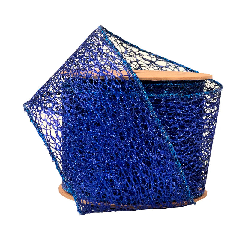 3" X 10 yards mesh wired ribbon royal blue - Burlap and Bling Decor