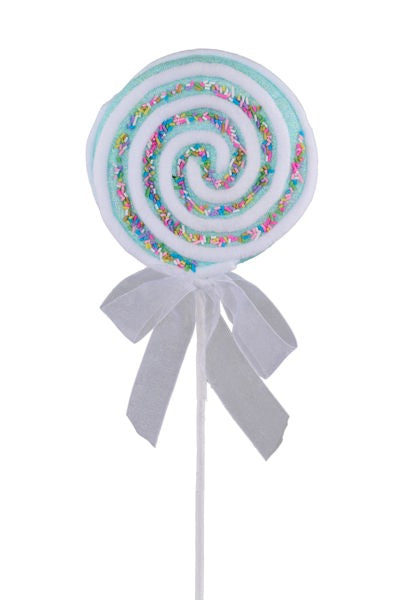 14"L SPRINKLE PEPPERMINT SWIRL PICK- Light Blue