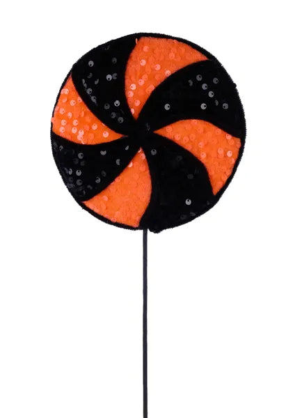 21.5"L PINWHEEL PEPPERMINT LOLLIPOP BLACK/ORANGE - Burlap and Bling Decor