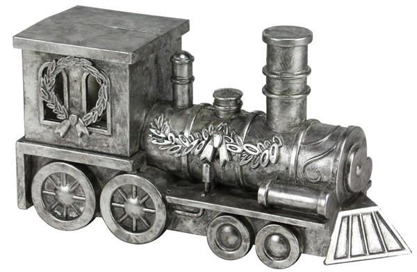 14"L X 7.5" TRAIN ENGINE ANTIQUE WASH SILVER