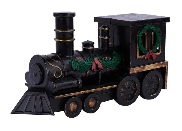 14"L X 7.5"H TRAIN ENGINE ANTIQUE BLACK,GOLD
