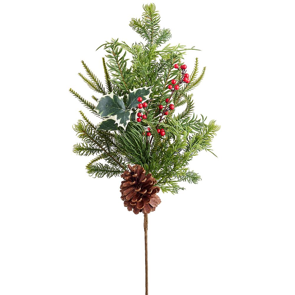 28" Berry/Pine Cone/Mixed Pine Spray Green Red - Burlap and Bling Decor