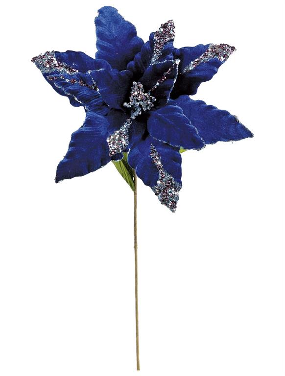 SEQUIN VELVET POINSETTIA MIDNIGHT BLUE 28 IN