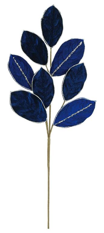 VELVET MAGNOLIA LEAF SPRAY, NAVY BLUE