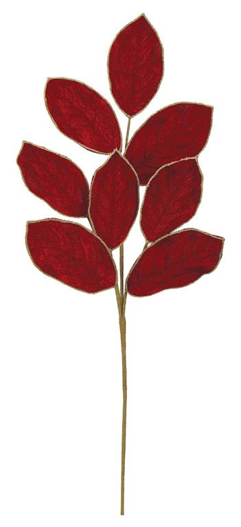 27.5"VELVET MAGNOLIA LEAF SPRAY, RED