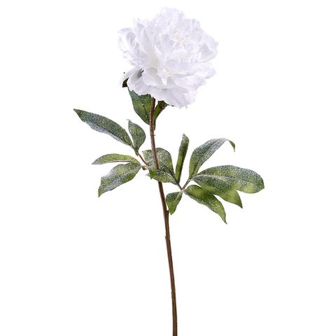 28" Snowed Peony Spray White - Burlap and Bling Decor