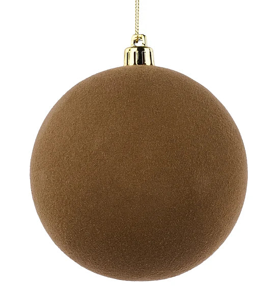 100MM SMOOTH FLOCKED BALL ORNAMENT BROWN