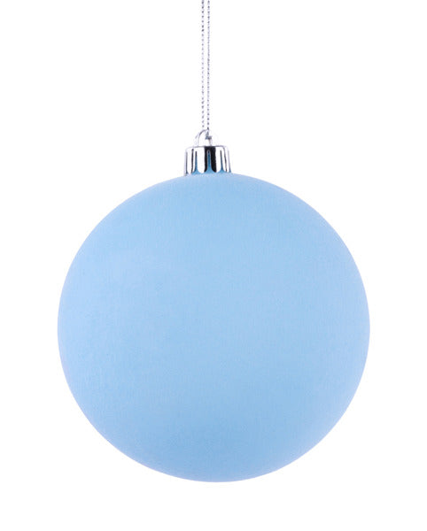 100MM SMOOTH FLOCKED BALL ORNAMENT LIGHT BLUE - Burlap and Bling Decor