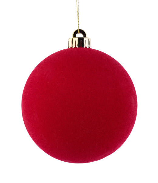 120MM SMOOTH FLOCKED BALL ORNAMENT RED - Burlap and Bling Decor