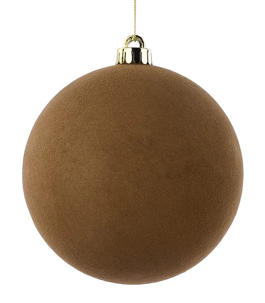 150MM SMOOTH FLOCKED BALL ORNAMENT BROWN