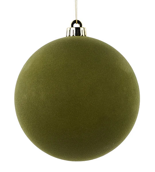 150MM SMOOTH FLOCKED BALL ORNAMENT MOSS GREEN