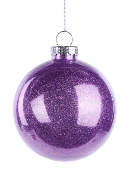 120MM DIA LACQUER LOOK GLITTER BALL ORN LAVENDER - Burlap and Bling Decor