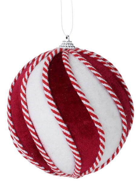 4.75"DIA VELVET SWIRL ORNAMENT WHITE/BURGUNDY/RED - Burlap and Bling Decor