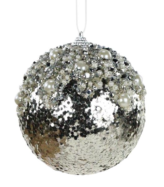 4.75"DIA SEQUIN/GLITTER ORNAMENT SILVER