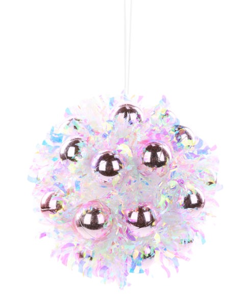 4.75"DIA TINSEL/VP BALL ORNAMENT IRIDESCENT/PINK