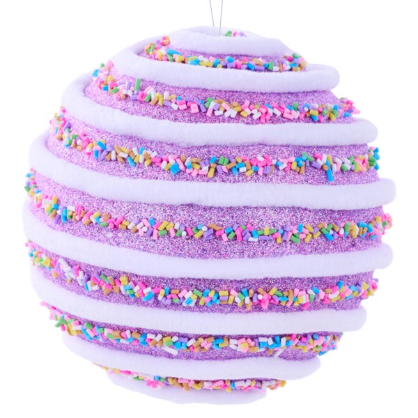 5.125"DIA CANDY SPRINKLE SWIRL BALL ORN LAVENDER