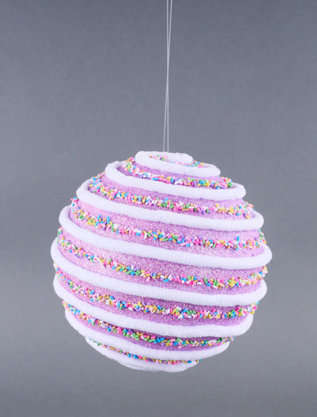 6"DIA CANDY SPRINKLE SWIRL BALL ORN LAVENDER