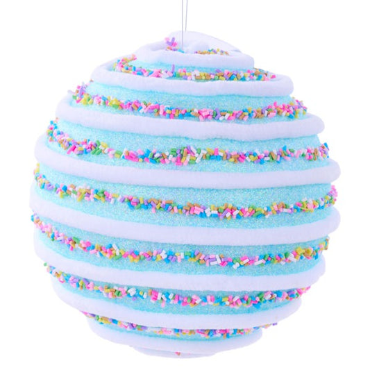 6"DIA CANDY SPRINKLE SWIRL BALL ORN LIGHT BLUE