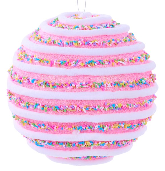 6"DIA CANDY SPRINKLE SWIRL BALL ORN LIGHT PINK