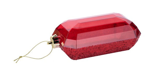 7"LX4"W LASER GLITTER RECTANGLE GEM ORN RED - Burlap and Bling Decor