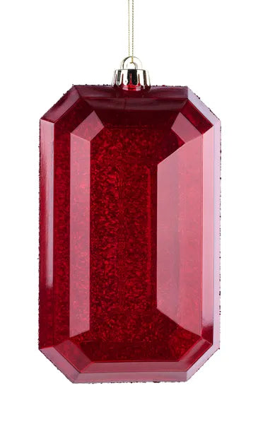 8"LX5"W LASER GLITTER RECTANGLE GEM ORN RED - Burlap and Bling Decor