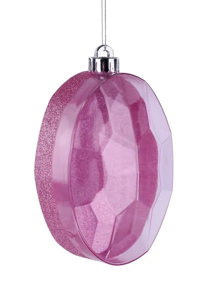 6.5"L X 4.25"W GLITTER OVAL GEM ORN PINK