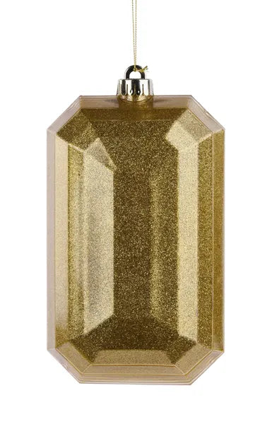 8"L X 5"W GLITTER RECTANGLE GEM ORN GOLD - Burlap and Bling Decor