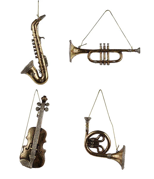 MUSICAL INSTRUMENT ANTIQUE GOLD 4 ASST Choose one- French Horn ,Saxophone,Violin,Horn - Burlap and Bling Decor