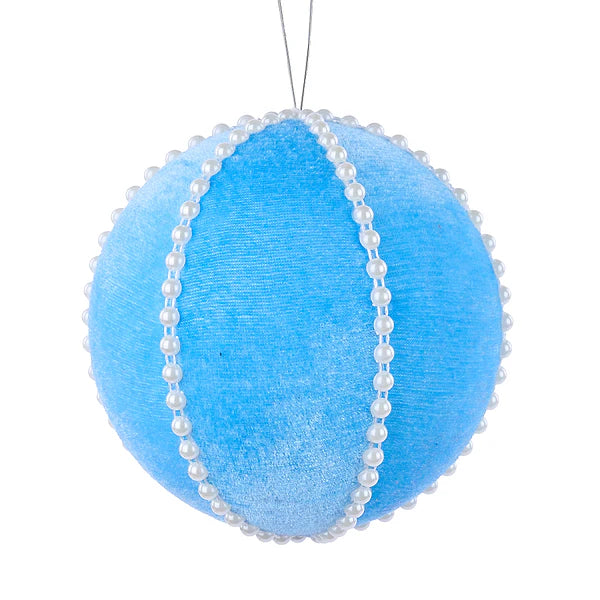 4.5"DIA VELVET PEARL BEAD BALL LIGHT BLUE/WHITE
