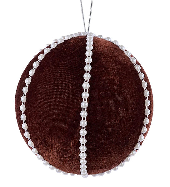 4.5"DIA VELVET PEARL BEAD BALL CHOCOLATE/IVORY