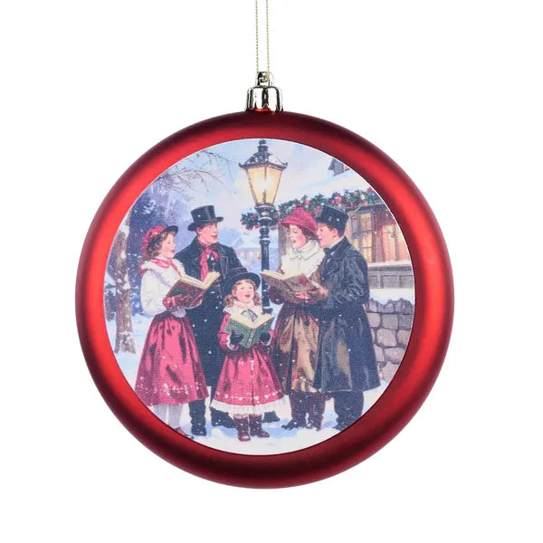 150MM CHRISTMAS CAROLERS FLAT DISC MATTE RED/MULTI - Burlap and Bling Decor