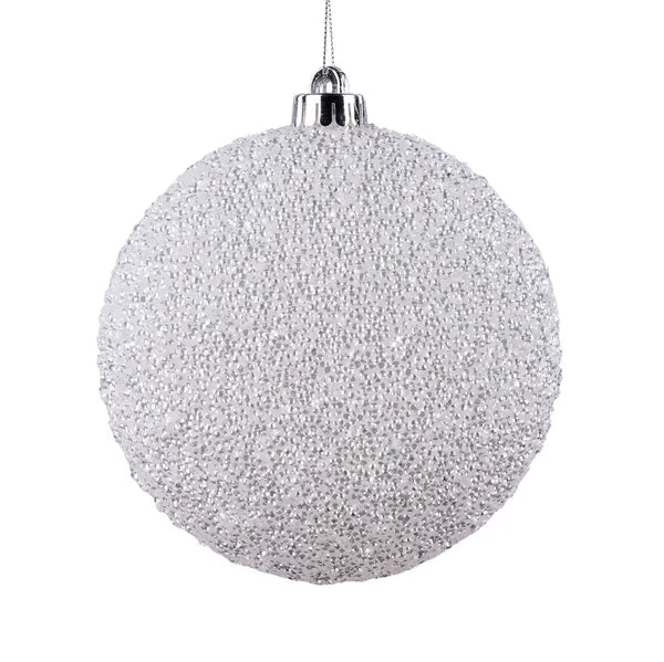 6" DIAMOND SEQUIN 2D BALL ORNAMENT WHITE - Burlap and Bling Decor