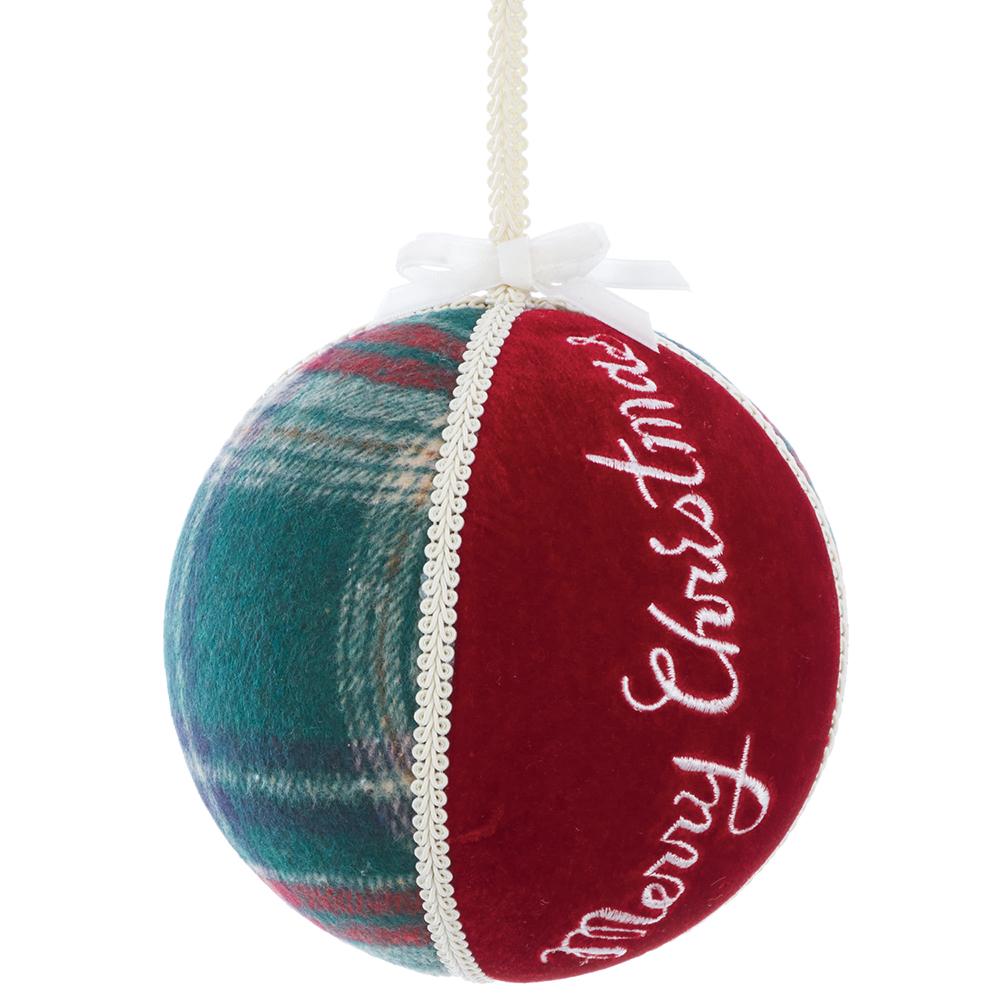 6" Merry Christmas Velvet Ball Ornament Red