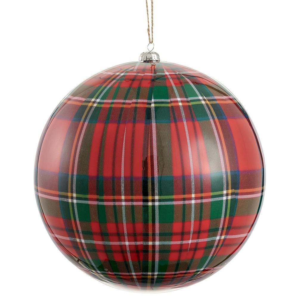 8" Plaid Ball Ornament Red Green - Burlap and Bling Decor