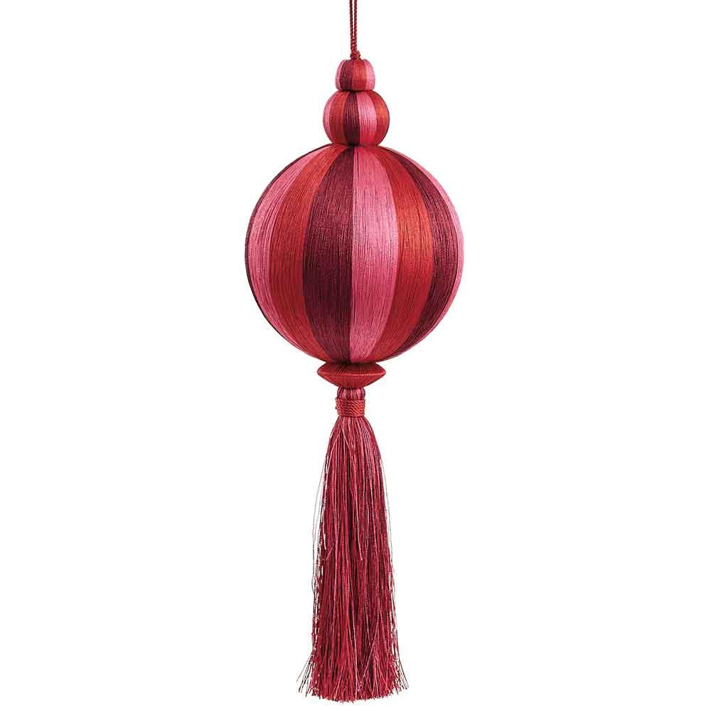13" Thread Ball Ornament With Tassel Two Tone Red