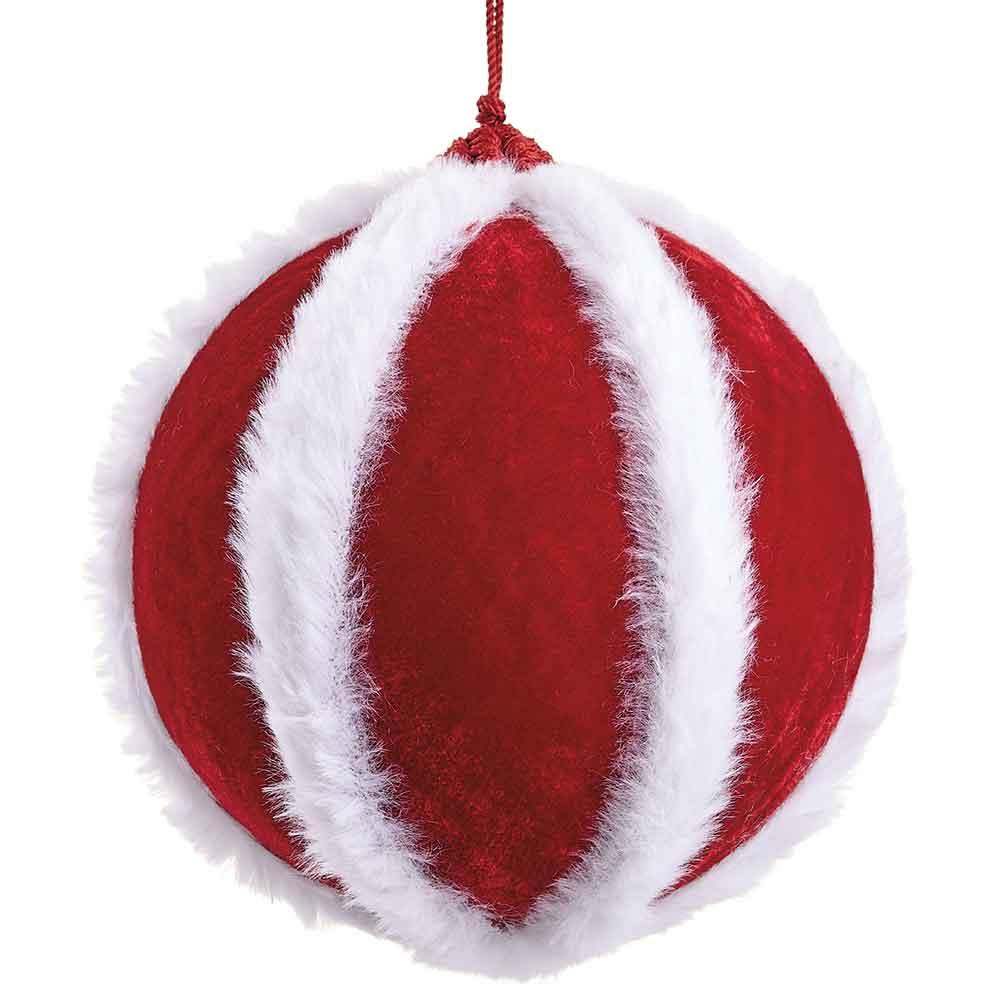 6" RED VELVET W/WHITE FUR BALL
