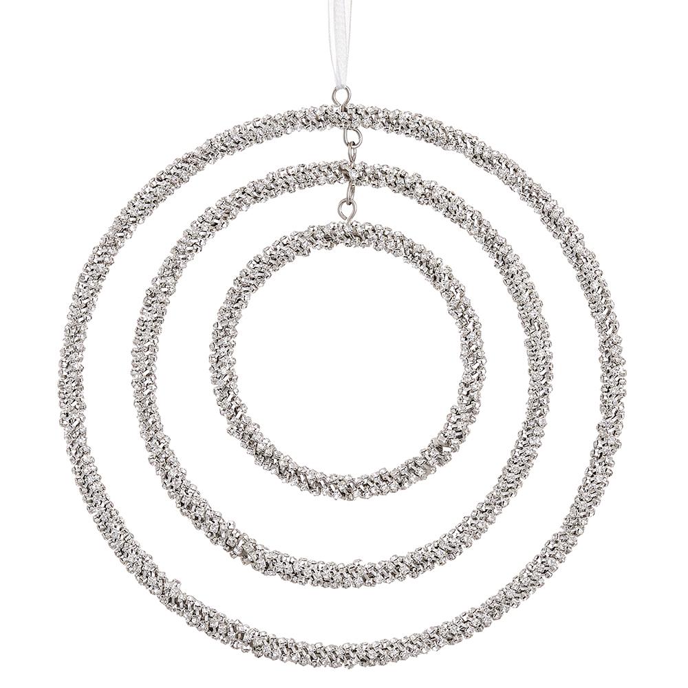8" SILVER DIAMOND THREE RING ORNAMENT