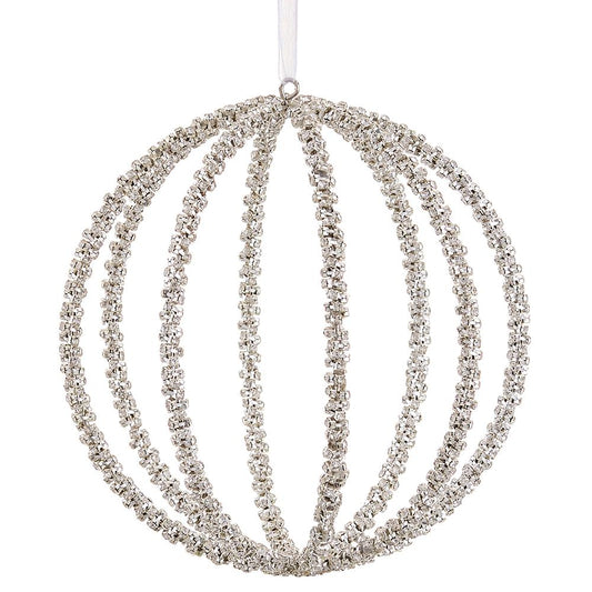 6" Silver DIAMOND BALL ORNAMENT